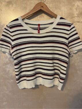 UNIONBAY Cream Ribbed Cropped sweater T with burgundy stripes